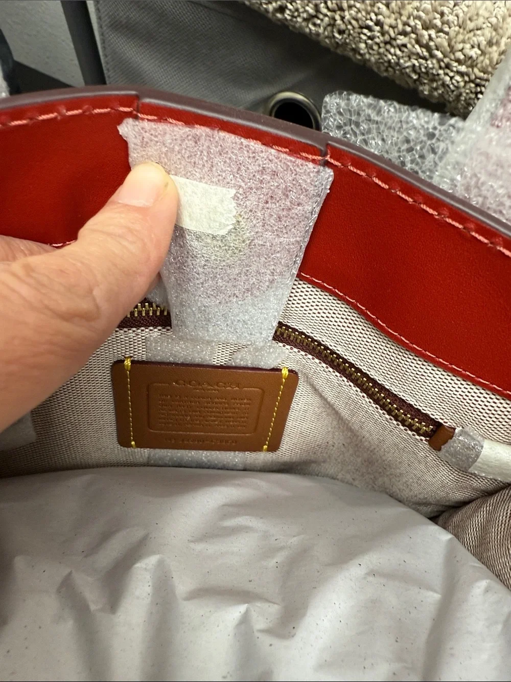 Coach Red Leather-Trim Up-Woven Stripe Tote - Picture 10 of 11